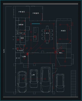 変換後の図面データ（ダーク表示）