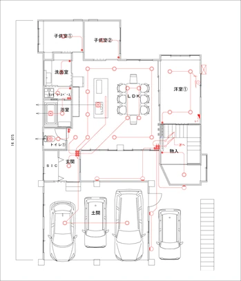 変換前のPDF図面（住宅の電気配線図）